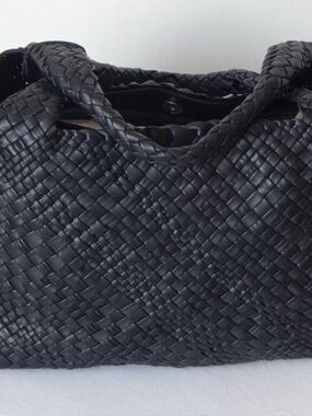 Falor Black Woven Leather Satchel - Genuine Italian Leather